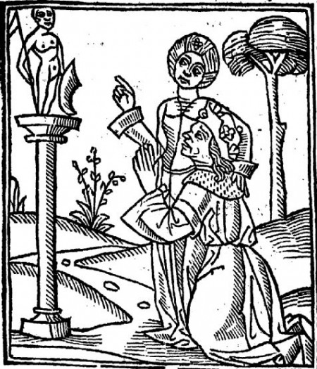 Matheolus adoring woman on pedestal