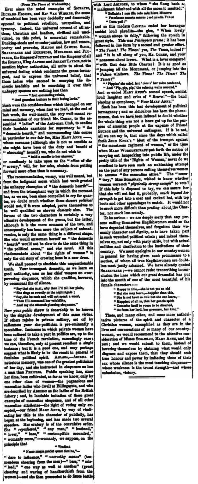 Anti-Man movement - Evening Mail - Wednesday 26 October 1842